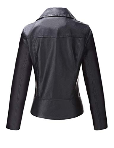Giolshon Chaqueta de Cuero Sintético para Mujer Otoño Elegante Abrigo Corto con Cinturón de Motociclista Moto 7906 Negro L
