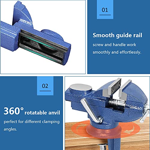 GJCrafts Tornillo de banco con abrazadera, 80 mm, abrazadera de mesa de alto rendimiento, giratorio, 360 grados, mandíbula, abrazadera de taller