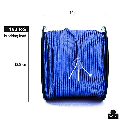 GO!elements 100m Cuerda Paracord de Nylon Resistente al desgarro - 3mm Paracord 425 Tipo II líneas como Cuerda para Exteriores, Cuerda para Todo Uso - línea de Nylon MAX. 192kg, Color:Azul