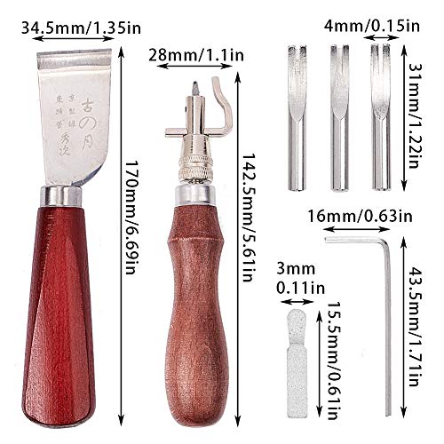 GORGECRAFT 7 en 1 herramienta de cuero Ranurado de costura ajustable ranurador y borde arrugado biselador para bricolaje artesanía herramientas de trabajo