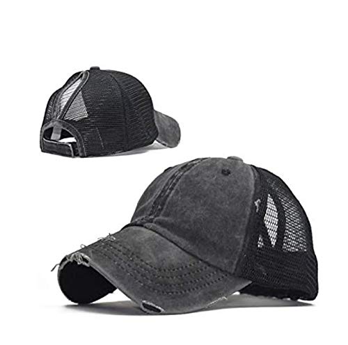 Gorra de béisbol para mujer, gorra de malla – Criss Cross desordenado bollos de cola de caballo - - M