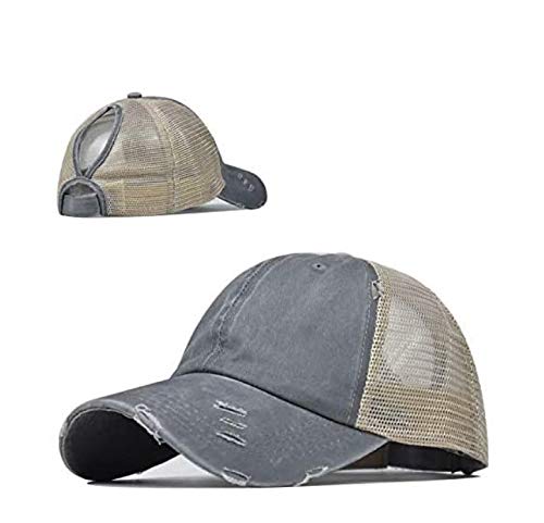 Gorra de béisbol para mujer, gorra de malla – Criss Cross desordenado bollos de cola de caballo - - M