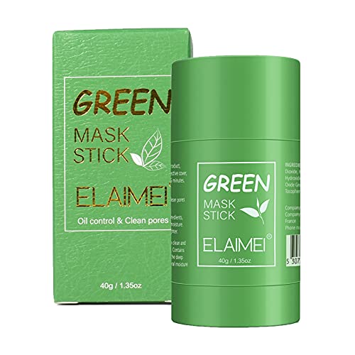 Green Mask Stick, Mascarilla de Limpieza Profunda, Mascarilla en Barra Sólida, Purificante en Barra de Arcilla, Mascarilla de Arcilla Stick, Hidratar Piel, Ajustar el Equilibrio de Agua y Aceite