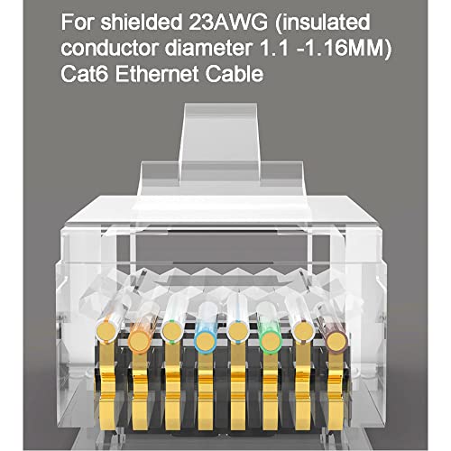 Greluma 25 Pcs Conectores RJ45 blindados de metal CAT6 Enchufe modular - Cat 6 FTP 8P8C Red RJ45 Cable Crimp Conector Ethernet (orificio de cable de 1,2 mm) Con botas de alivio de tensión CAT6