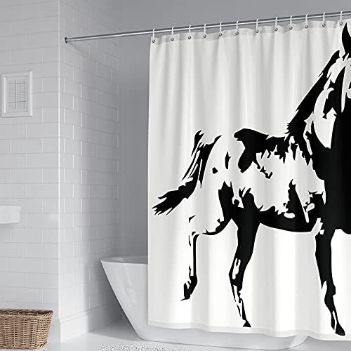 Gualiy Cortina de ducha de caballo para baño con 12 ganchos, resistente al moho, lavable, poliéster, para ducha, color negro, gris, 120 x 180 cm