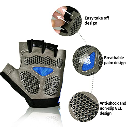 Guantes de Ciclismo Hombre Guantes Verano de Bici de Carretera Guantes Deportivos para Gimnasio Entrenamiento, Antideslizante Guante Transpirable MTB Guante de Medio Dedo para Hombre y Mujer, Azul M