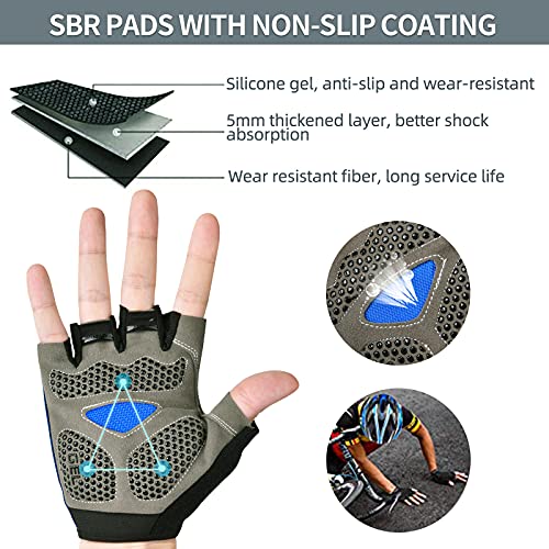 Guantes de Ciclismo Hombre Guantes Verano de Bici de Carretera Guantes Deportivos para Gimnasio Entrenamiento, Antideslizante Guante Transpirable MTB Guante de Medio Dedo para Hombre y Mujer, Azul M