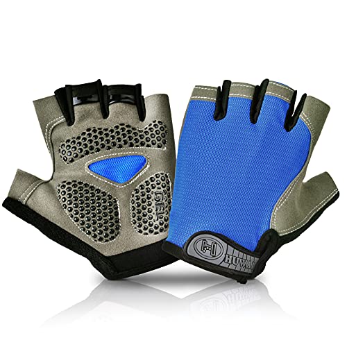 Guantes de Ciclismo Hombre Guantes Verano de Bici de Carretera Guantes Deportivos para Gimnasio Entrenamiento, Antideslizante Guante Transpirable MTB Guante de Medio Dedo para Hombre y Mujer, Azul M