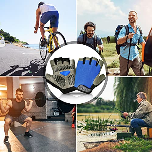 Guantes de Ciclismo Hombre Guantes Verano de Bici de Carretera Guantes Deportivos para Gimnasio Entrenamiento, Antideslizante Guante Transpirable MTB Guante de Medio Dedo para Hombre y Mujer, Azul M