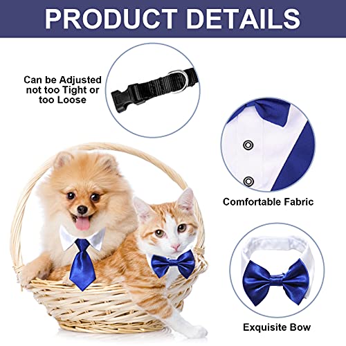 HACRAHO Juego de 3 bandanas formales de esmoquin para perro, para boda, para perro, corbata, cuello ajustable, diseño de velcro, accesorios formales para perros pequeños y medianos, color azul