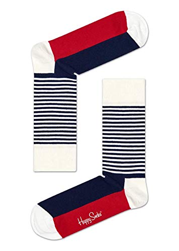 Happy Socks Stripe Gift Box, coloridos y alegres, Calcetines para hombre y mujer, Azul-Rojo-Blanco 4 pares (41-46)