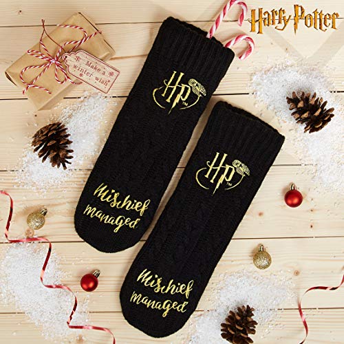 Harry Potter Calcetines Mujer Antideslizantes, Calcetines Mujer Invierno de Punto Para Estar por Casa (Negro)