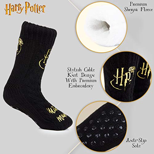 Harry Potter Calcetines Mujer Antideslizantes, Calcetines Mujer Invierno de Punto Para Estar por Casa (Negro)