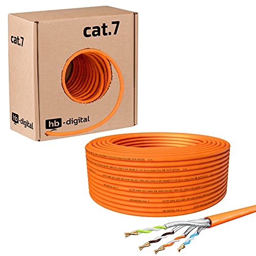 HB-Digital 25m cat 7 LAN de red digital Cable de instalación Cable 25m cat 7 Cobre Profi S/FTP PIMF LSZH Naranja libre de halógenos Conforme a RoHS cat. 7 Cat7 Ethernet AWG 23/1 Color naranja