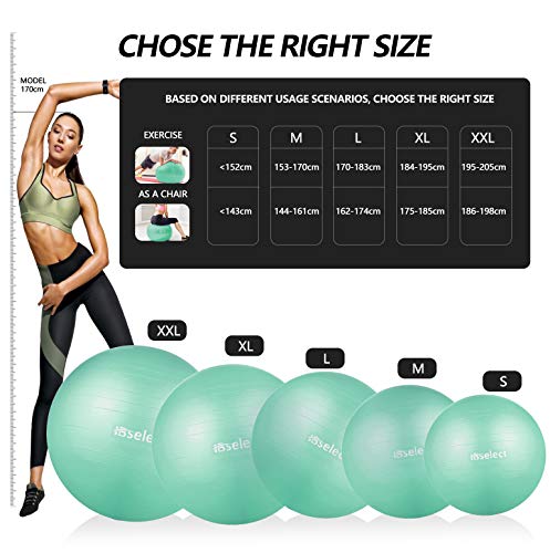 HBselect Balones De Ejercicio Fitness Pelota Pilates Embarazadas Bola De Equilibrio Fitness para Gimnasio Yoga L ( Diámetro75CM, 1.6kg) VErde