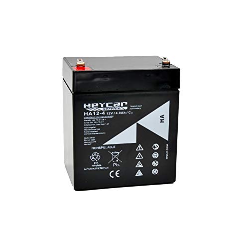 HEYCAR - Batería de Plomo AGM para aplicaciones estacionarias. 12V / 4Ah. Capacidad de descarga 60 A 1,35 Kg. 90 x 70 x 101 mm