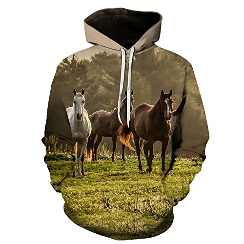 HGFHGD Paisaje Caballo Sudadera con Capucha 3D Hombres y Mujeres Jersey de Moda Estudiante Deportes suéter de Ocio Camisa para Adultos