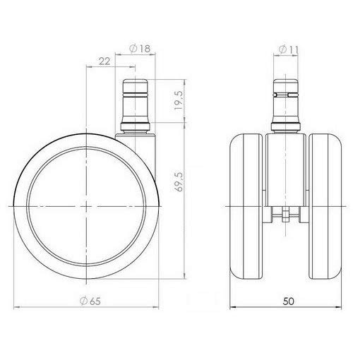 Hjh OFFICE 619010 Ruedas ROLO para suelo duro ruedas de goma para sillas de oficina (11 mm x 65 mm, 5 unidades)