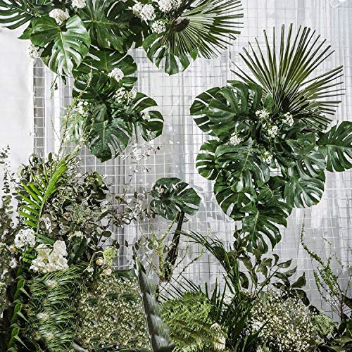 Hojas de Palma Artificiales, PietyPet 60 Piezas 5 tipos Verde Plantas Artificiales, Falso Hojas de Monstera con tallos para Luau, Fiestas Decoraciones Eventos, Bodas, Hawaiano