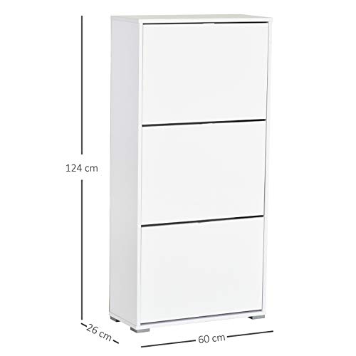 HOMCOM Armario de Zapatos Moderno Zapatero para Pasillo Entrada con 6 Estantes de Almacenaje Espacio de Exihibición Puerta Inclinada Capacidad de 18 Pares 60x26x124 cm Blanco