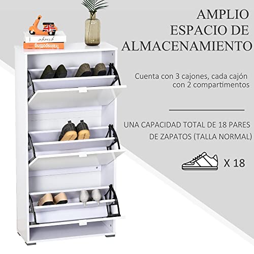 HOMCOM Armario de Zapatos Moderno Zapatero para Pasillo Entrada con 6 Estantes de Almacenaje Espacio de Exihibición Puerta Inclinada Capacidad de 18 Pares 60x26x124 cm Blanco