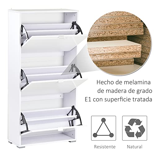 HOMCOM Armario de Zapatos Moderno Zapatero para Pasillo Entrada con 6 Estantes de Almacenaje Espacio de Exihibición Puerta Inclinada Capacidad de 18 Pares 60x26x124 cm Blanco