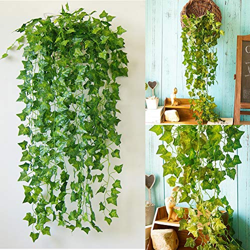 Homvik Plantas Hiedras Enredaderas Artificiales 24Pcsx2.4m Plantas Colgantes Artificiales Guirnalda para Decoración Exterior Boda Hogar Seto Jardín Escalera Ventana Balcón Valla Mesa Fiesta Interior