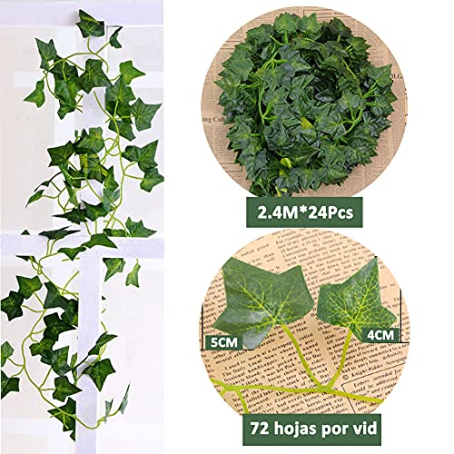 Homvik Plantas Hiedras Enredaderas Artificiales 24Pcsx2.4m Plantas Colgantes Artificiales Guirnalda para Decoración Exterior Boda Hogar Seto Jardín Escalera Ventana Balcón Valla Mesa Fiesta Interior