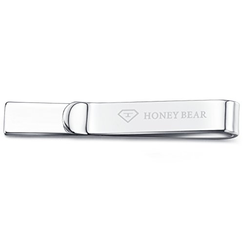 Honey Bear Skinny Clip Pasador de corbata - Para Hombre/Chicos Necktie, Acero inoxidable,Boda Negocio Regalo,4cm (Plata brillante solo para el lazo estrecho)
