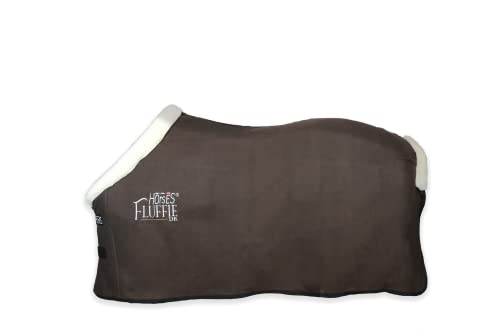 Horses, Manta para caballo de forro polar Fluffie DK, suave y cómoda, con inserciones de pelo en el cuello y la parte superior de la cola (135 cm), color marrón oscuro
