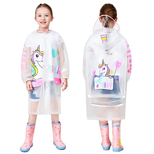 Impermeable Chaquetas de Lluvia para Niños Niñas Abrigos de Lluvia Encapuchado Chubasquero Reutilizable Poncho Ligero Traje de Lluvia