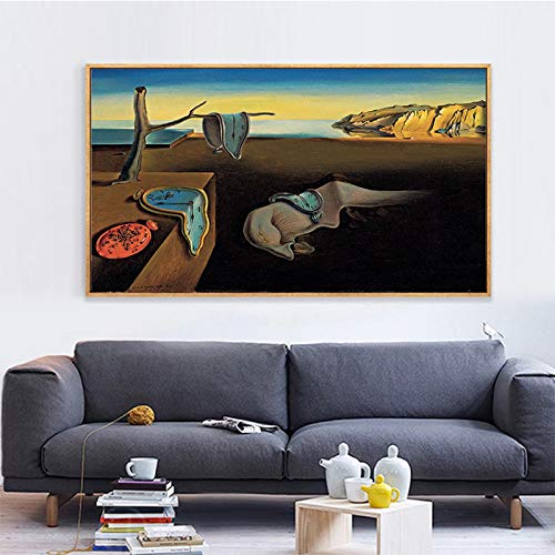 Impresión en lienzo Salvador Dali La persistencia de los relojes de la memoria Pintura surrealista Póster Cuadros artísticos de pared para Roo Decoración de pared 30x70cm (12x28in) Con marco