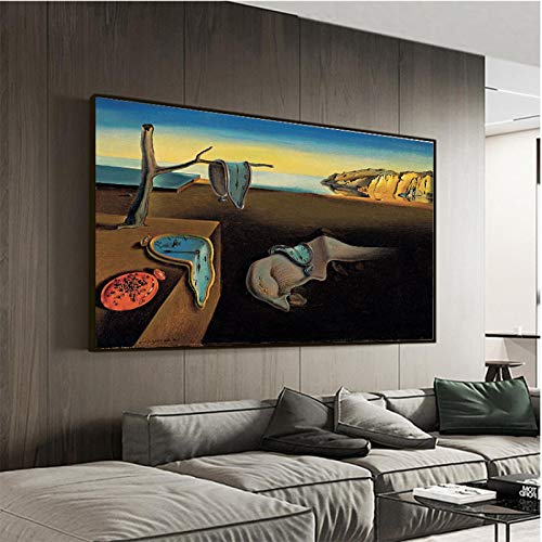 Impresión en lienzo Salvador Dali La persistencia de los relojes de la memoria Pintura surrealista Póster Cuadros artísticos de pared para Roo Decoración de pared 30x70cm (12x28in) Con marco