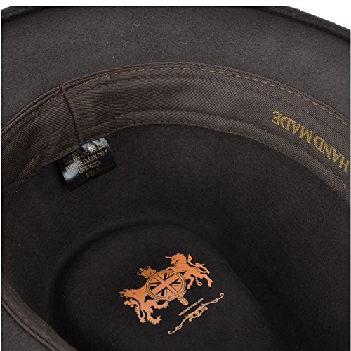Indiana - Sombrero de Fedora de cowboy, flexible, de fieltro, color marrón, 100% de lana - 55cm S Small 55cm