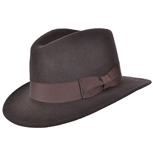 Indiana - Sombrero de Fedora de cowboy, flexible, de fieltro, color marrón, 100% de lana - 55cm S Small 55cm
