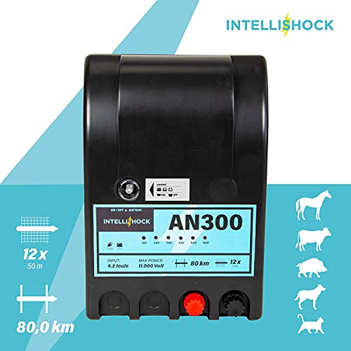 Intellishock AN300 - Electrificador de vallas para pastos, 12 V/230 V, para vallas eléctricas, para vallas eléctricas, fuente de alimentación, dispositivo de batería