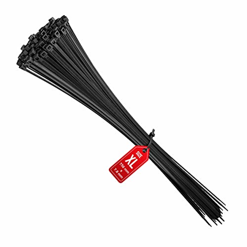 intervisio Bridas de Plastico Grandes Largas para Cables 750mm x 7,6mm, Negro, 100 Piezas