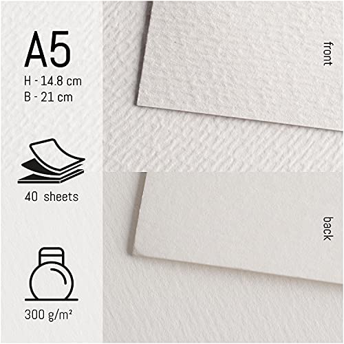 int!rend Papel para acuarela de 300 g, DIN A5, 40 hojas, blanco, bloque de papel encolado, bloc de acuarela, incluye pincel de agua y lápiz, bloc de pintura para acuarela, acrílico, dibujar, pintar