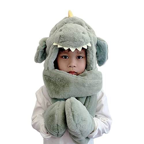 Invierno niños bufanda guantes sombrero conjunto pequeño dinosaurio gorra for niños niñas niños niños moviéndose orejas lindo cálido beanie auricular espueros sombreros de felpa sombrero bufanda 1pc