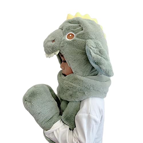 Invierno niños bufanda guantes sombrero conjunto pequeño dinosaurio gorra for niños niñas niños niños moviéndose orejas lindo cálido beanie auricular espueros sombreros de felpa sombrero bufanda 1pc