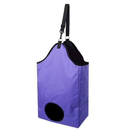 Inzopo - Bolsas de heno de alimentación lenta para caballos cabras, heno Oxford equino y bolsa de grano con agujero delantero, 2 colores a elegir, morado