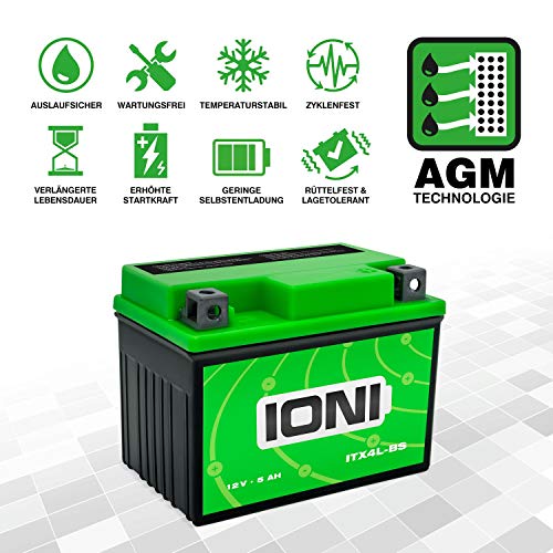 IONI 740732 Batería AGM 12V 5Ah compatible con YB4L-B / YTX4L-BS
