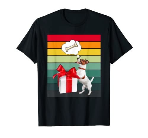 Jack Russel lindo perro de Navidad hueso retro Camiseta