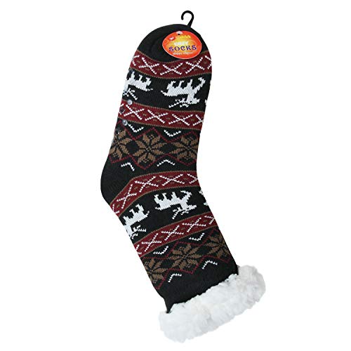 JARSEEN Mujer Hombre Navidad Calcetines Invierno Calentar Pantuflas de Estar Por Casa Super Suaves Cómodos Calcetines Antideslizante (Deer Negro, EU 36-42)