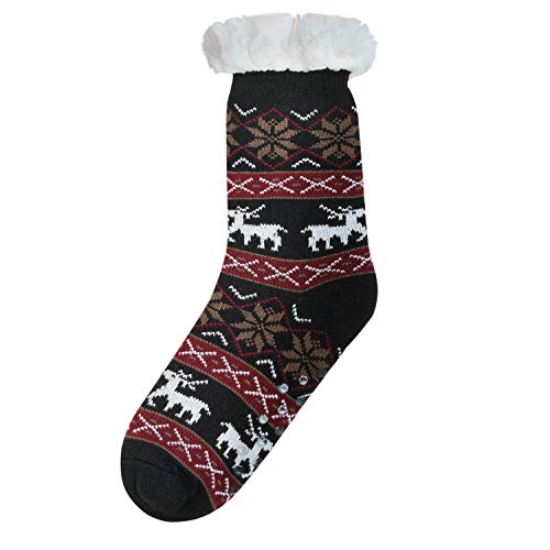 JARSEEN Mujer Hombre Navidad Calcetines Invierno Calentar Pantuflas de Estar Por Casa Super Suaves Cómodos Calcetines Antideslizante (Deer Negro, EU 36-42)
