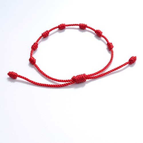 jiheousty 2Pcs 7 Nudos Pulsera de Cuerda roja para protección Mal de Ojo Buena Suerte Amuleto para el éxito y la Prosperidad Amistad Pulsera