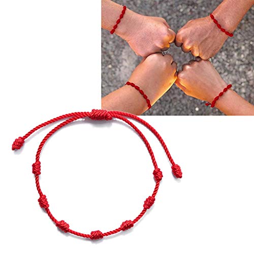 jiheousty 2Pcs 7 Nudos Pulsera de Cuerda roja para protección Mal de Ojo Buena Suerte Amuleto para el éxito y la Prosperidad Amistad Pulsera