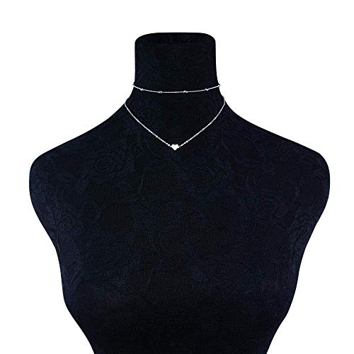 Jovono Collar con colgante de corazón en capas de plata con cuentas de cadena para mujeres y niñas, 14.5/15.4 inch(35/40CM), Aleación,