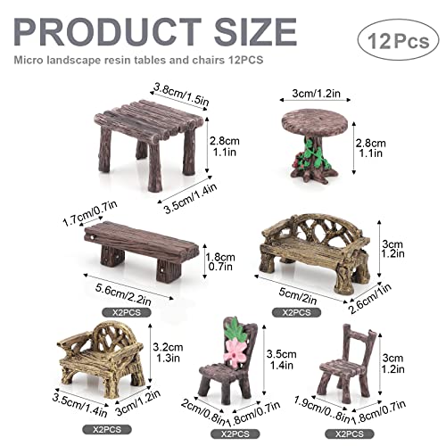Juego de 12 sillas y mesa en miniatura, adornos de muebles de jardín de hadas, mini muebles de madera para decoración de micro paisaje, accesorios de casa de muñecas, mini silla decorativa de resina