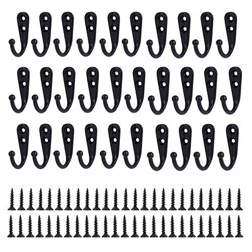 JZK 30 ganchos de pared de metal negro con tornillos, ganchos para colgar ropa, tazas, utensilios, herramientas, toallas